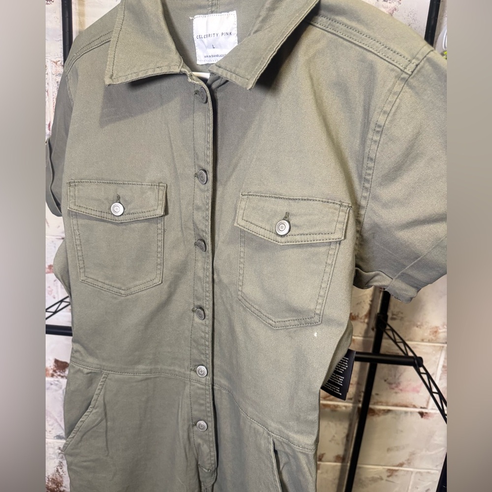 Celebrity Pink Olive Button-Up Jumpsuit - Picture 2 of 9